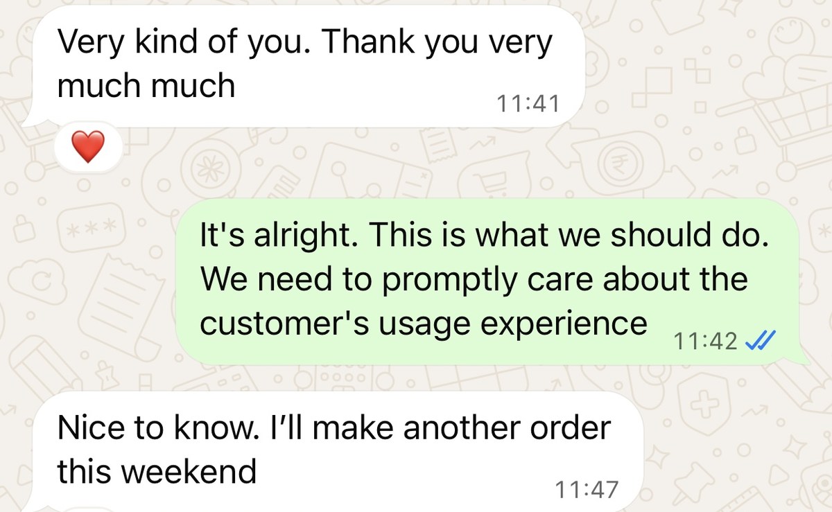 Anonymized customer conversation expressing intent to place another order